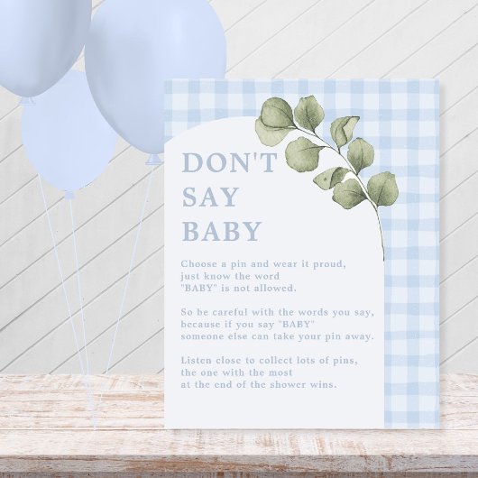 Blue Greenery Boy Baby Shower Say Baby Game nicht Sockelschild