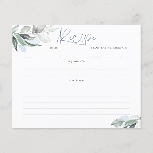 Blue Greenery Brautparty Rezept Card (Vorderseite)