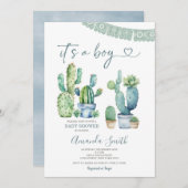 Blue Greenery Cactus Floral Es ist eine Baby-Dusch Einladung (Vorne/Hinten)