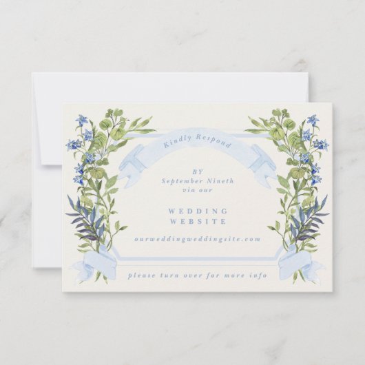 blue greenery crest website QR CODE wedding RSVP Einladung (Vorderseite)