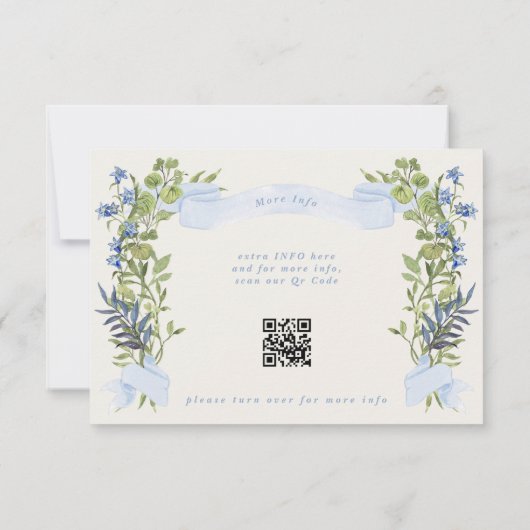 blue greenery crest website QR CODE wedding RSVP Einladung (Rückseite)