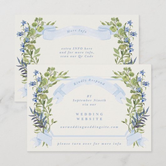 blue greenery crest website QR CODE wedding RSVP Einladung (Vorne/Hinten)