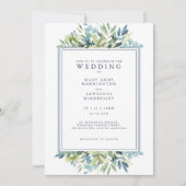 Blue Greenery Foliage Hochzeitseinladung Einladung (Vorderseite)
