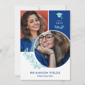 Blue Greenery Overlapping Fotos Graduate Einladung (Vorderseite)