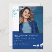 Blue Greenery Overlapping Fotos Graduate Einladung (Rückseite)