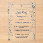  blue greenery watercolor First Communion boy Acryleinladungen (Vorderseite)