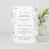 blue greenery watercolor First Communion boy Einladung (Stehend Vorderseite)