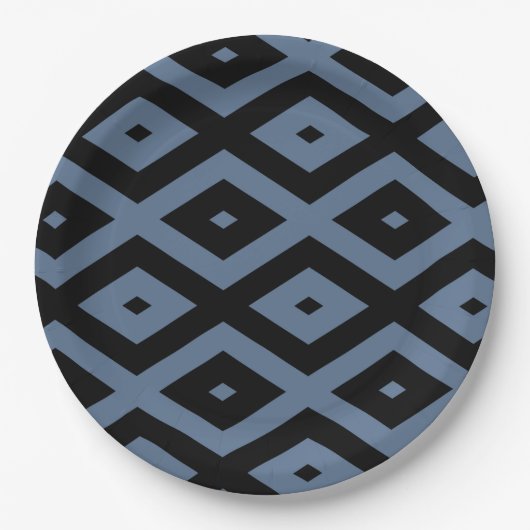 Blue grey and black diamond pattern pappteller (Vorderseite)