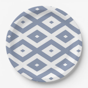 Blue grey and white diamond pattern pappteller