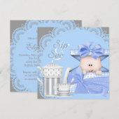 Blue Grey Baby Boy Sip und sehen Sie Einladungen (Vorne/Hinten)