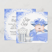Blue Grey Baby Boy Sip und sehen Sie Einladungen (Vorne/Hinten)