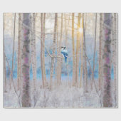 Blue Grey Blue Jay Bird Forest Trees Art Geschenkpapier (Flach)