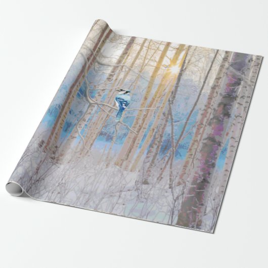 Blue Grey Blue Jay Bird Forest Trees Art Geschenkpapier (Ungerollt)