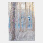Blue Grey Blue Jay Bird Forest Trees Art Geschirrtuch (Vertikal)