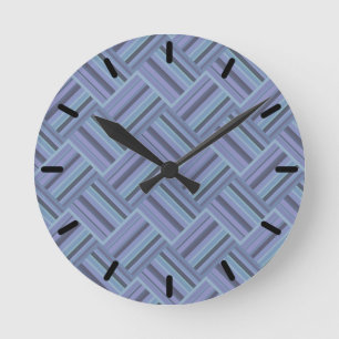 Blue-grey diagonal stripes weave pattern runde wanduhr