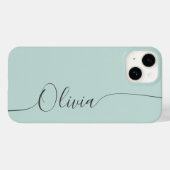 Blue Grey Elegant Calligraphy Script Name Case- Case-Mate iPhone Hülle (Rückseite (Horizontal))
