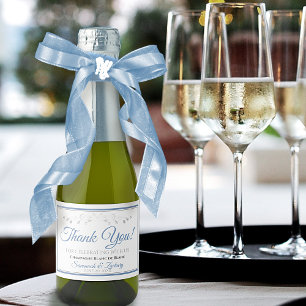 Blue & Grey Elegant Wedding Danke Mini Schaumweinetikett