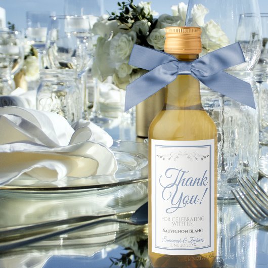 Blue & Grey Elegant Wedding Danke Mini Weinetikett