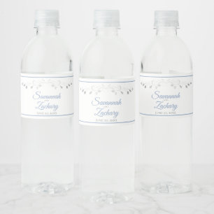 Blue & Grey Elegante Vintage Hochzeit an der Grenz Wasserflaschenetikett