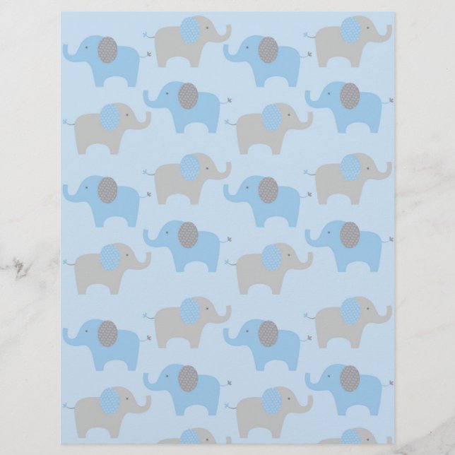 Blue Grey Elephant Baby Scrapbook Paper (Vorderseite)