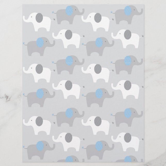Blue Grey Elephant Baby Scrapbook Paper (Vorderseite)