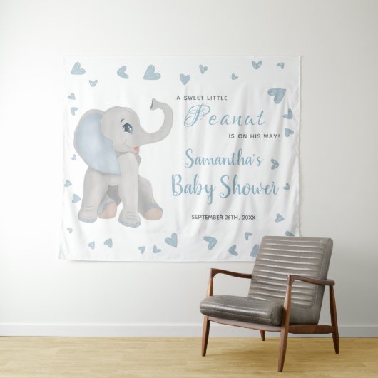 Blue Grey Elephant Boy Baby Duschvorhang Zeichen Wandteppich (Beispiel (Horizontal))