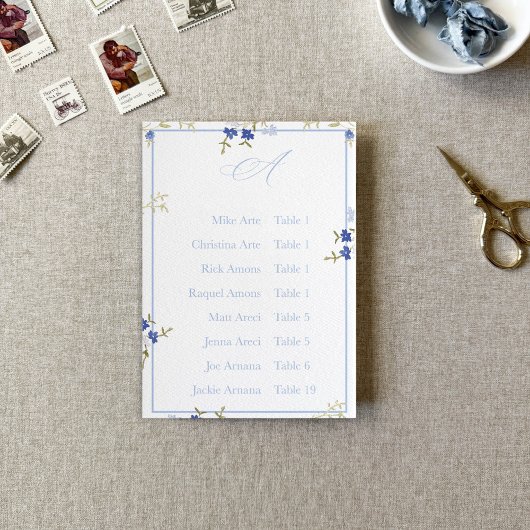 Blue Grey Floral Alphabetic Seating Charts Tischnummer