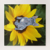 Blue Grey French Bulldog Puppy and Sunflower Puzzle (Horizontal)