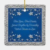 Blue, Grey Liebe Hearts Wedding 1. Weihnachten Keramikornament (Rückseite)