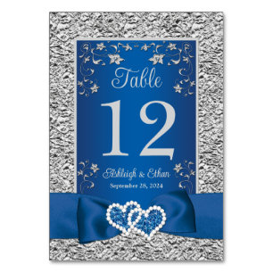 Blue, Grey Liebe Hearts Wedding Tischnummer Card