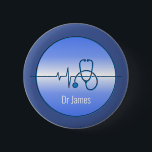 Blue Grey Medical Stethoscope Heartbeat Button<br><div class="desc">A blue and grey custom-named button featuring a stethoscope and heartbeat which is perfect for those working in the medical industry such as nurses and doctors.</div>