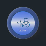 Blue Grey Medical Stethoscope Heartbeat Button<br><div class="desc">A blue and grey custom-named button featuring a stethoscope and heartbeat which is perfect for those working in the medical industry such as nurses and doctors.</div>
