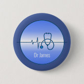 Blue Grey Medical Stethoscope Heartbeat Button (Vorderseite)