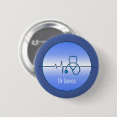 Blue Grey Medical Stethoscope Heartbeat Button (Vorne & Hinten)