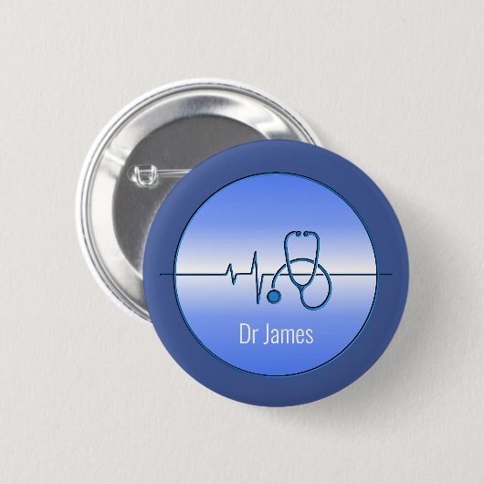 Blue Grey Medical Stethoscope Heartbeat Button (Vorne & Hinten)