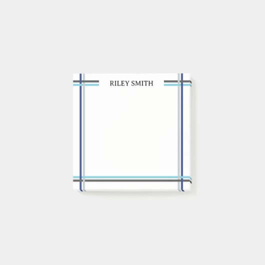Blue & Grey Overlapping Stripes Add Name Post-it Klebezettel (Vorderseite)