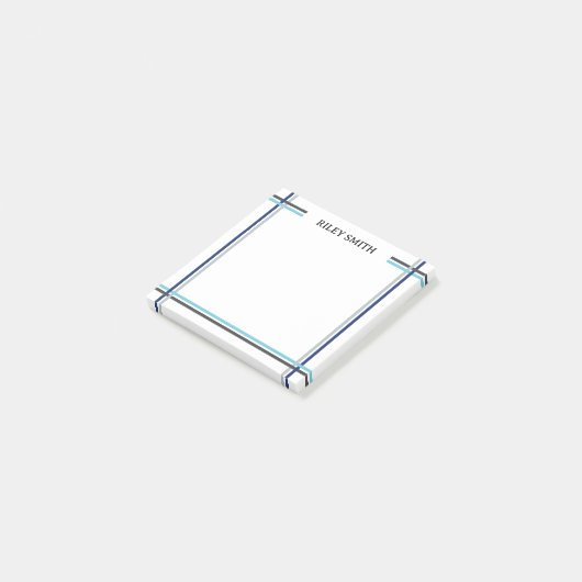 Blue & Grey Overlapping Stripes Add Name Post-it Klebezettel (angewinkelt)