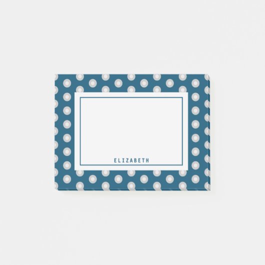 Blue Grey Polka Dot Name Template Post-it Klebezettel (Vorderseite)