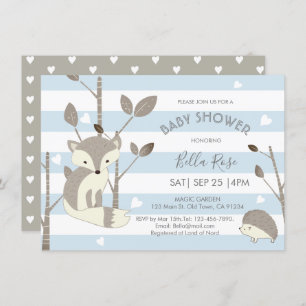 Blue Grey Woodland Fox Igel Baby Showcard Einladung