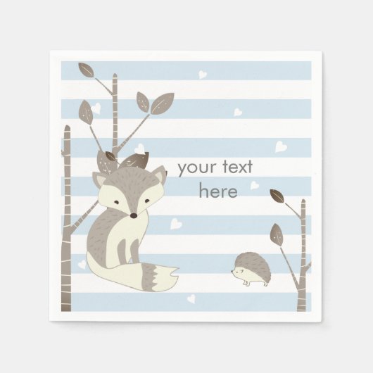 Blue Grey Woodland Fox Paper Napkins Serviette (Vorderseite)