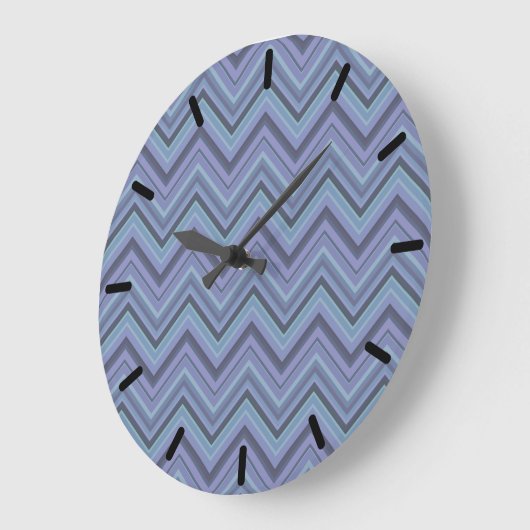 Blue-Grey Zigzag Stripes Große Wanduhr (Winkel)