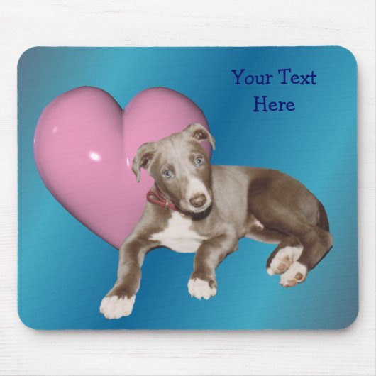 Blue Greyhound Puppy Pink Heart Mousepad (Vorne)