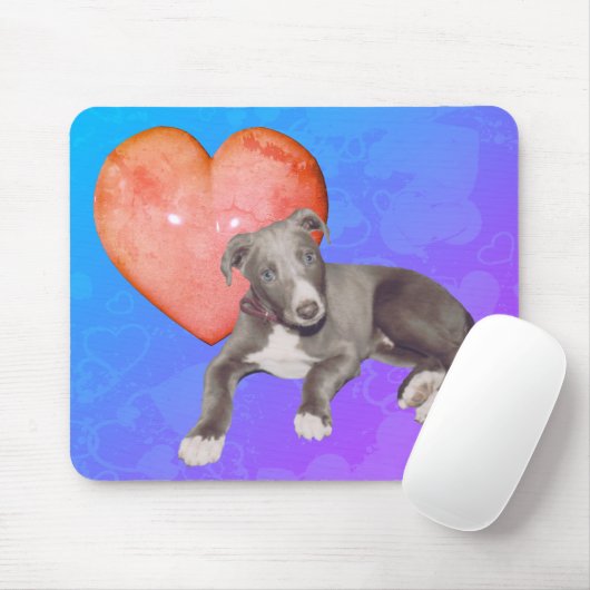 Blue Greyhound Puppy Pink Heart Mousepad (Mit Mouse)