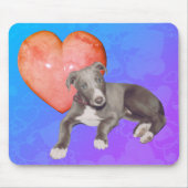 Blue Greyhound Puppy Pink Heart Mousepad (Vorne)