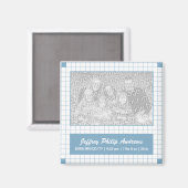 Blue Grid Foto Magnet (Vorderseite/Rückseite)