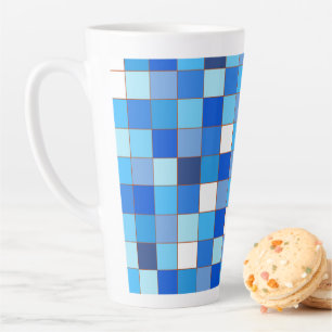 Blue Grid Latte Tasse
