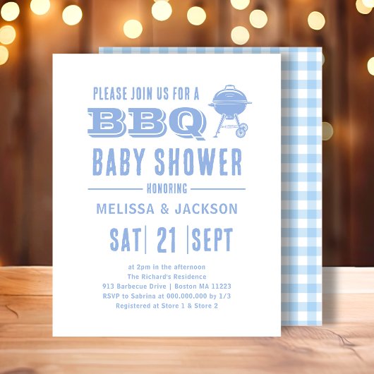 Blue GRILLEN Baby Shower Budget Einladung
