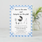 Blue GRILLEN Baby Shower Einladung (Stehend Vorderseite)