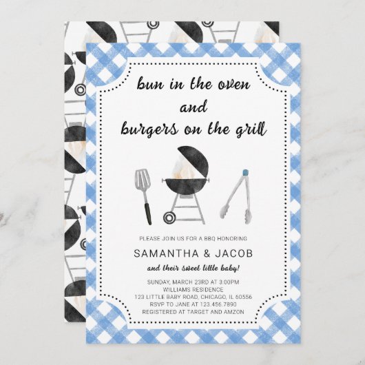 Blue GRILLEN Baby Shower Einladung (Vorne/Hinten)