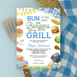 Blue GRILLEN Baby Shower Einladung - Bun in Oven